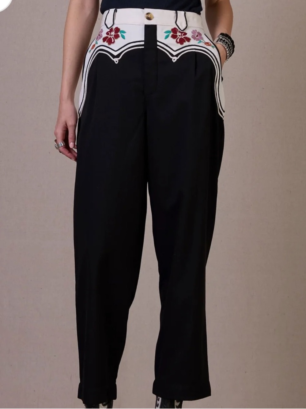 Double D Ranch Riot Rodeo Pants Embroidered Floral Waist RTL $395 NWT Size 2